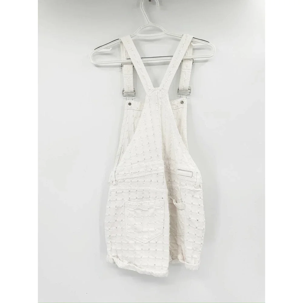 BlankNYC‎ Overall Shortalls 26 White Eyes On You Perforated Distressed Denim